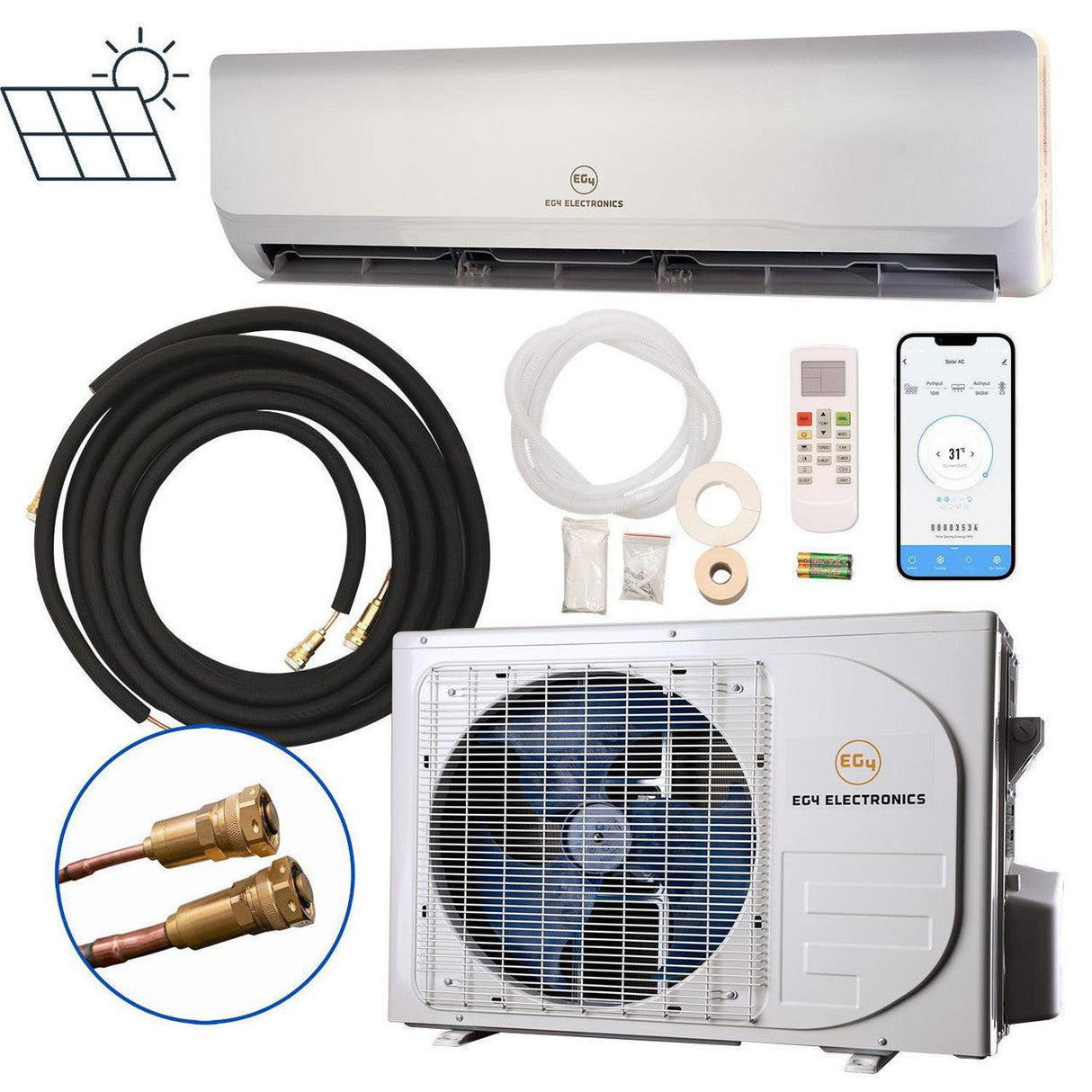 EG4 Hybrid AC/DC Solar Mini Split Air Conditioner Heat Pump 12000 BTU | SEER2 22 | Plug-N-Cool Do-It-Yourself Installation