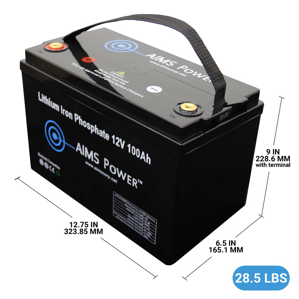 AIMS Power | LiFePO4 12 volt 100 AH Lithium Battery - Bluetooth-Solar Sovereign