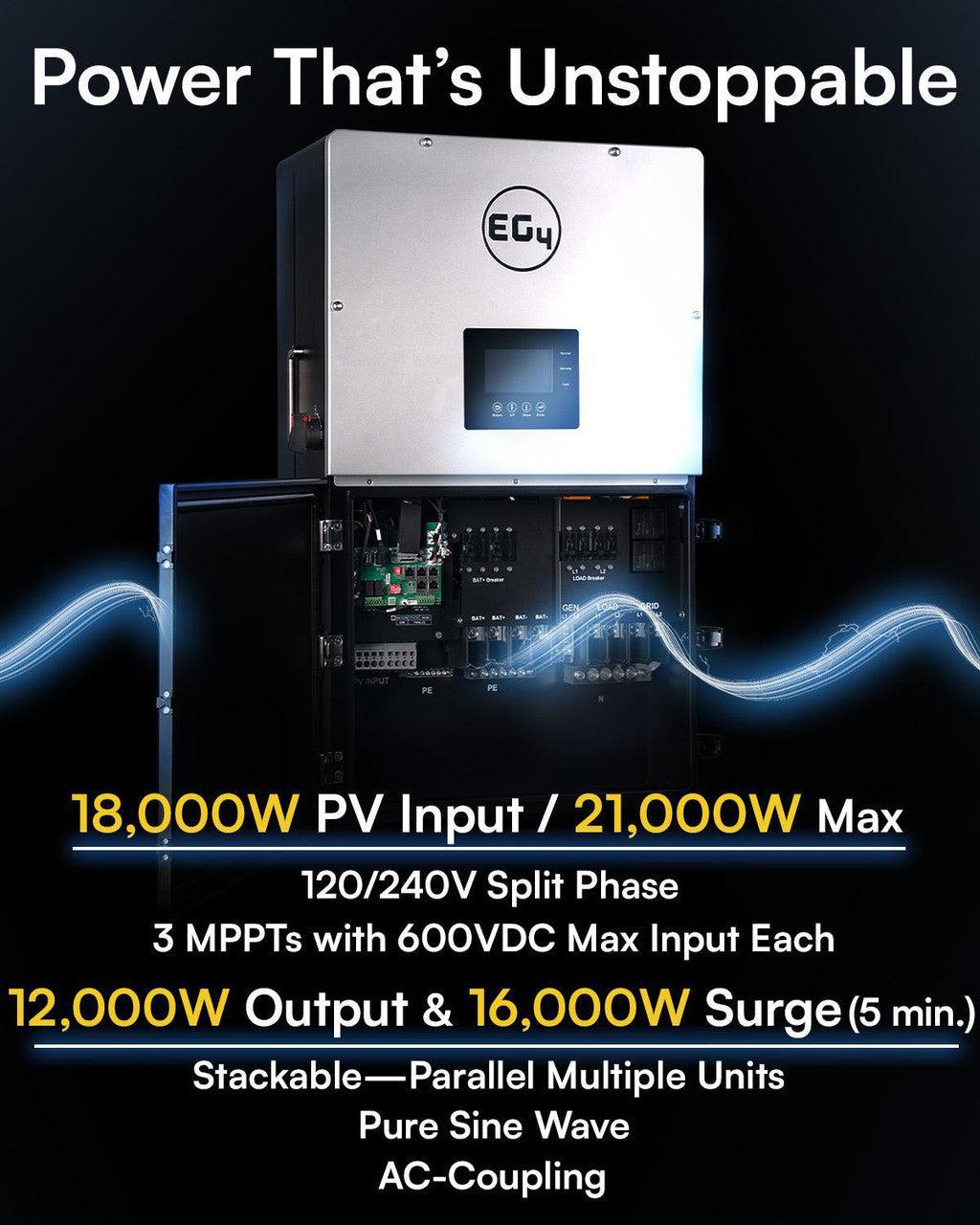 EG4 | 18KPV Hybrid Inverter | All-In-One Solar Inverter | 18000W PV Input | 12000W Output | 48V 120/240V Split Phase | EG4-18KPV-12LV