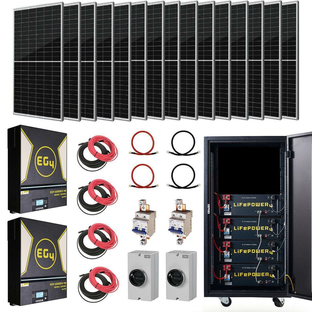 EG4 | Complete Off-Grid Solar Kit - 13,000W 120/240V Output / 48VDC [20.5kWh EG4-LifePower4 Lithium Powerwall] 48VDC + 11,040 Watts of Solar PV |