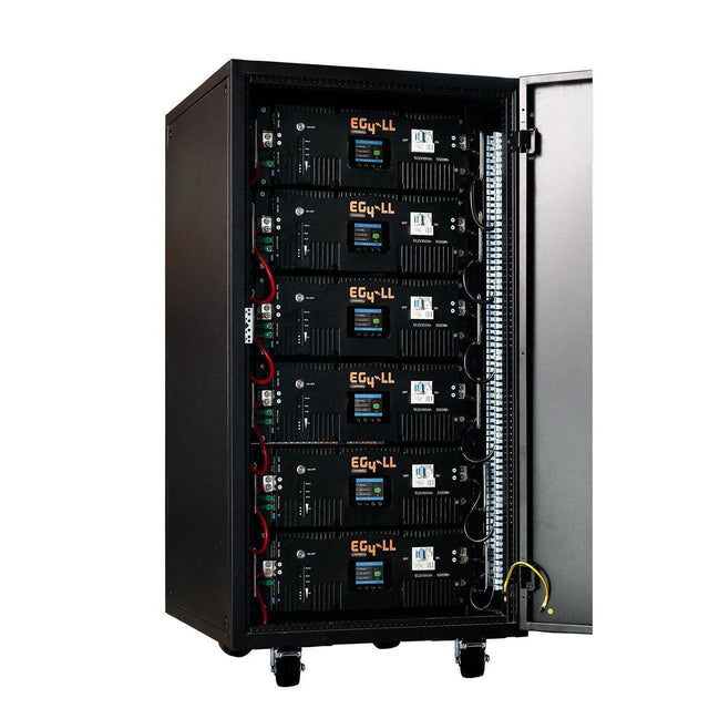 EG4 | LL Lithium Batteries Kit (V2) | 30.72kWh | 6 Server Rack Batteries With Pre-Assembled Enclosed Rack | With Door & Wheels | Busbar Covers