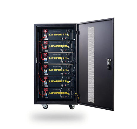 EG4 | LifePower4 Lithium Batteries Kit | 30.72kWh | 6 Server Rack Batteries With Pre-Assembled Enclosed Rack | With Door & Wheels | Welded