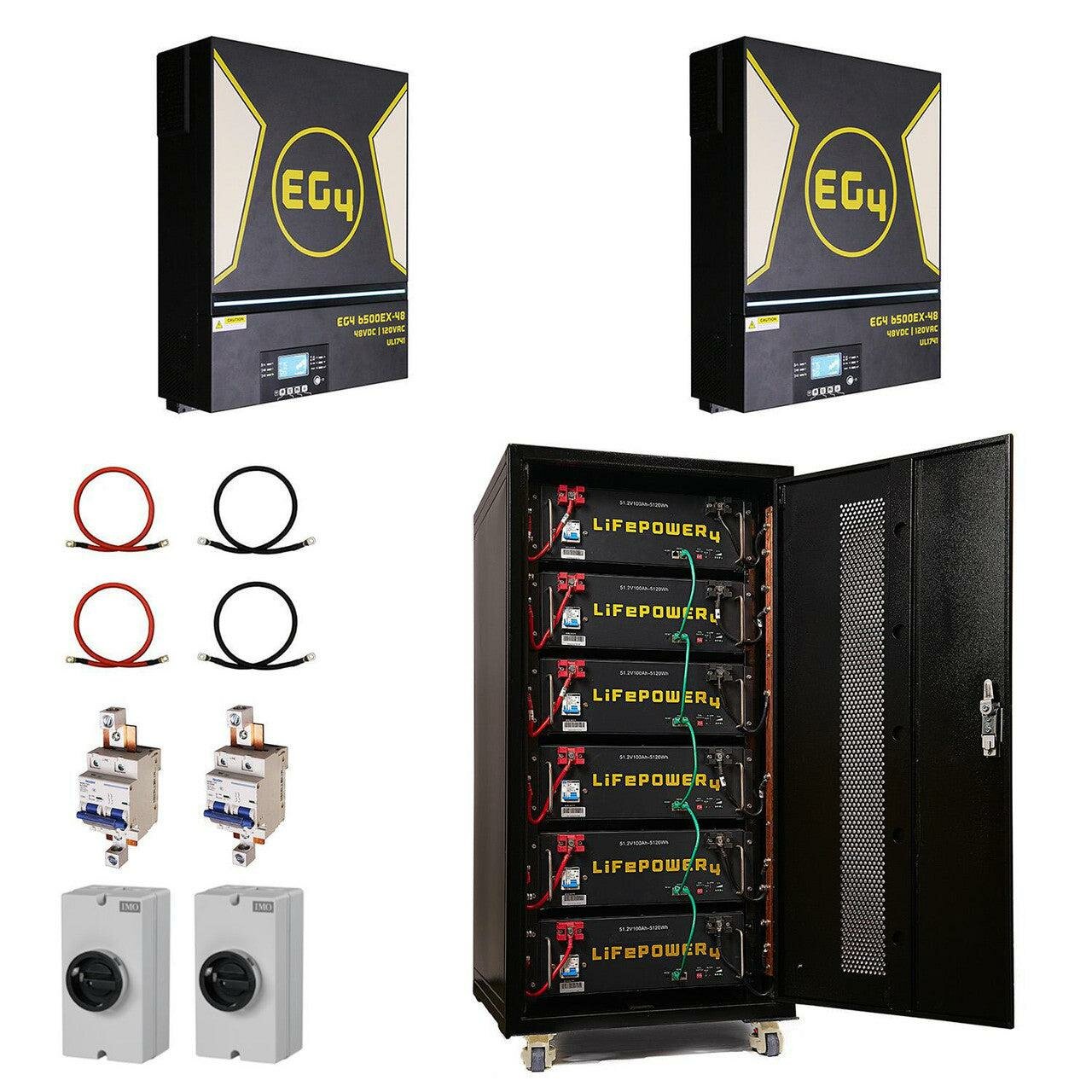 EG4 | Off-Grid EG4 System Kit - 13kW 120/240V Output / 48VDC - 30.72kWh EG4 Lithium Battery Bank | 2 x EG4 6500EX-48 | 6x EG4 Server Rack Batteries