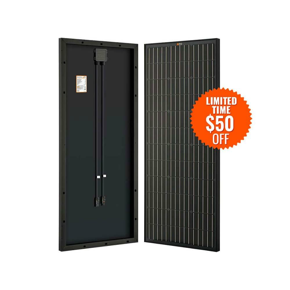 Rich Solar | MEGA 100 ONYX | 100 Watt Monocrystalline Solar Panel | Best 12V Black Panel for VAN RVs and Off-Grid | 25-Year Output Warranty