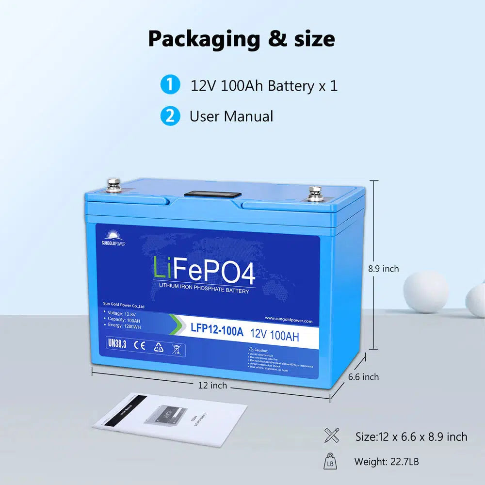 2 X 12V 100AH LiFePO4 Deep Cycle Lithium Battery / Bluetooth /Self-hea -  SunGoldPower