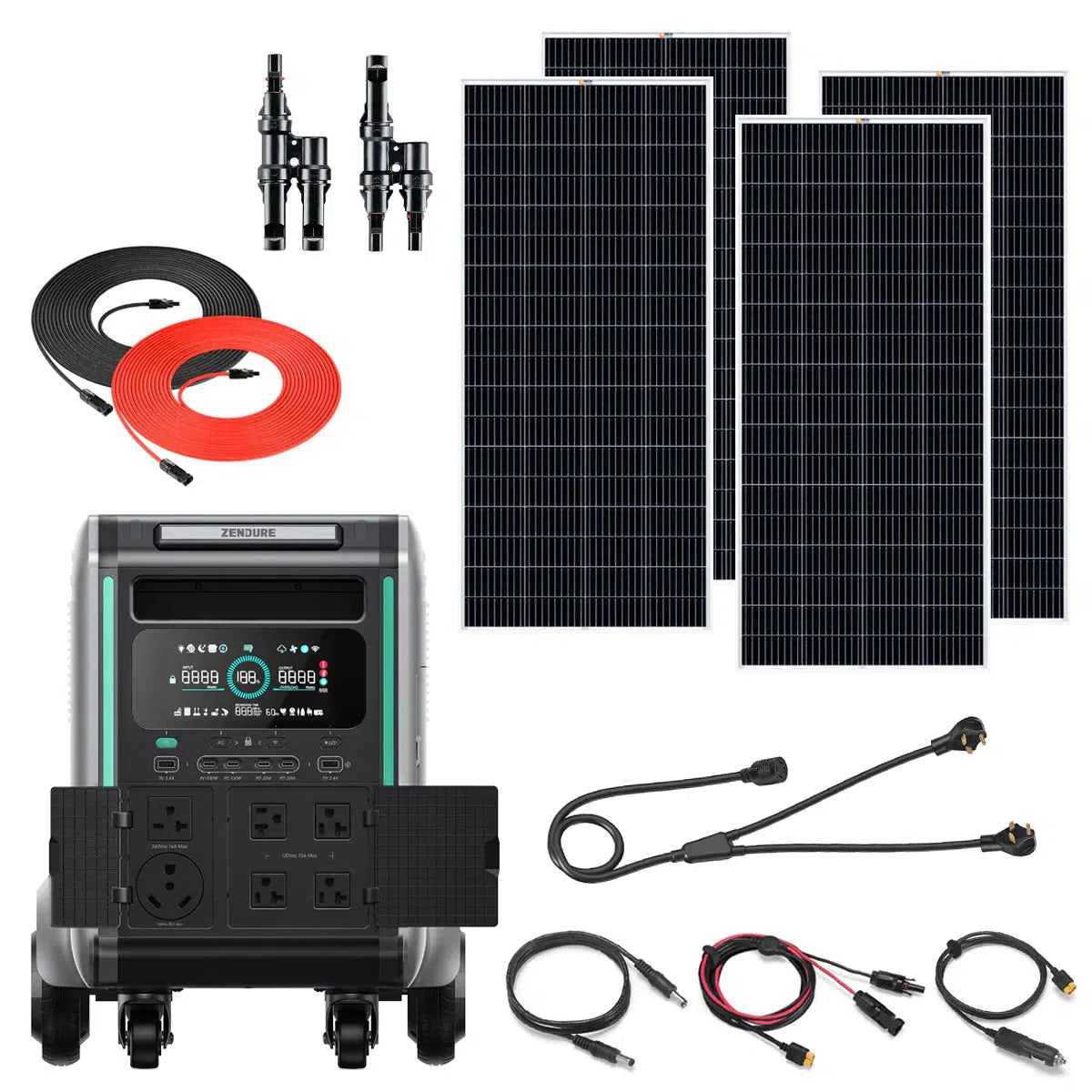 Zendure | SuperBase V4600 3600W 120/240V Portable Power Station Kit | 800W-1600W Rigid Monocrystalline Solar Panels