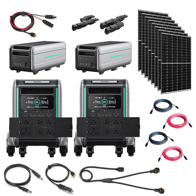 Zendure | SuperBase V6400 7200W 120V/240V Portable Power Station Kit | 25.6kWh Lithium Battery Bank | 8 x 335W Solar Panels (2,680W)